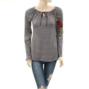 Caite Anthropologie Striped Printed Tunic Top Floral Embroidered S NEW 282999